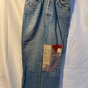 Reformation Blue Ankle & Cropped Jeans with Patchwork